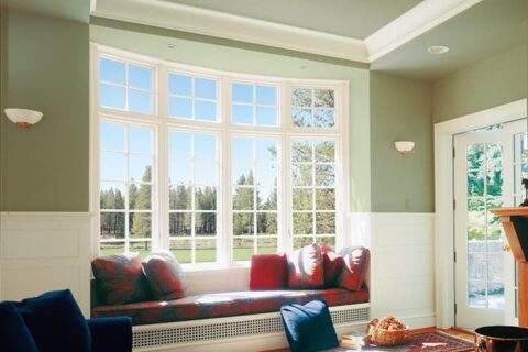 White bow windows from Pella Bow windows in London from Pella and Heritage Renovations.