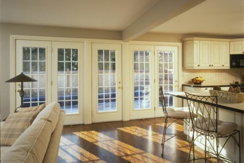 White Five-Panel Garden Patio Door A white, five-panel garden patio door.