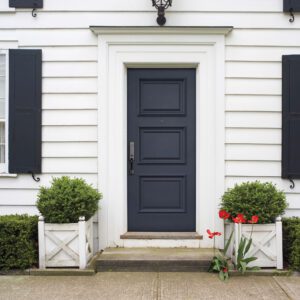 A black Sydney steel door from Gentek Novatech and Heritage Renovations Windows & Doors.